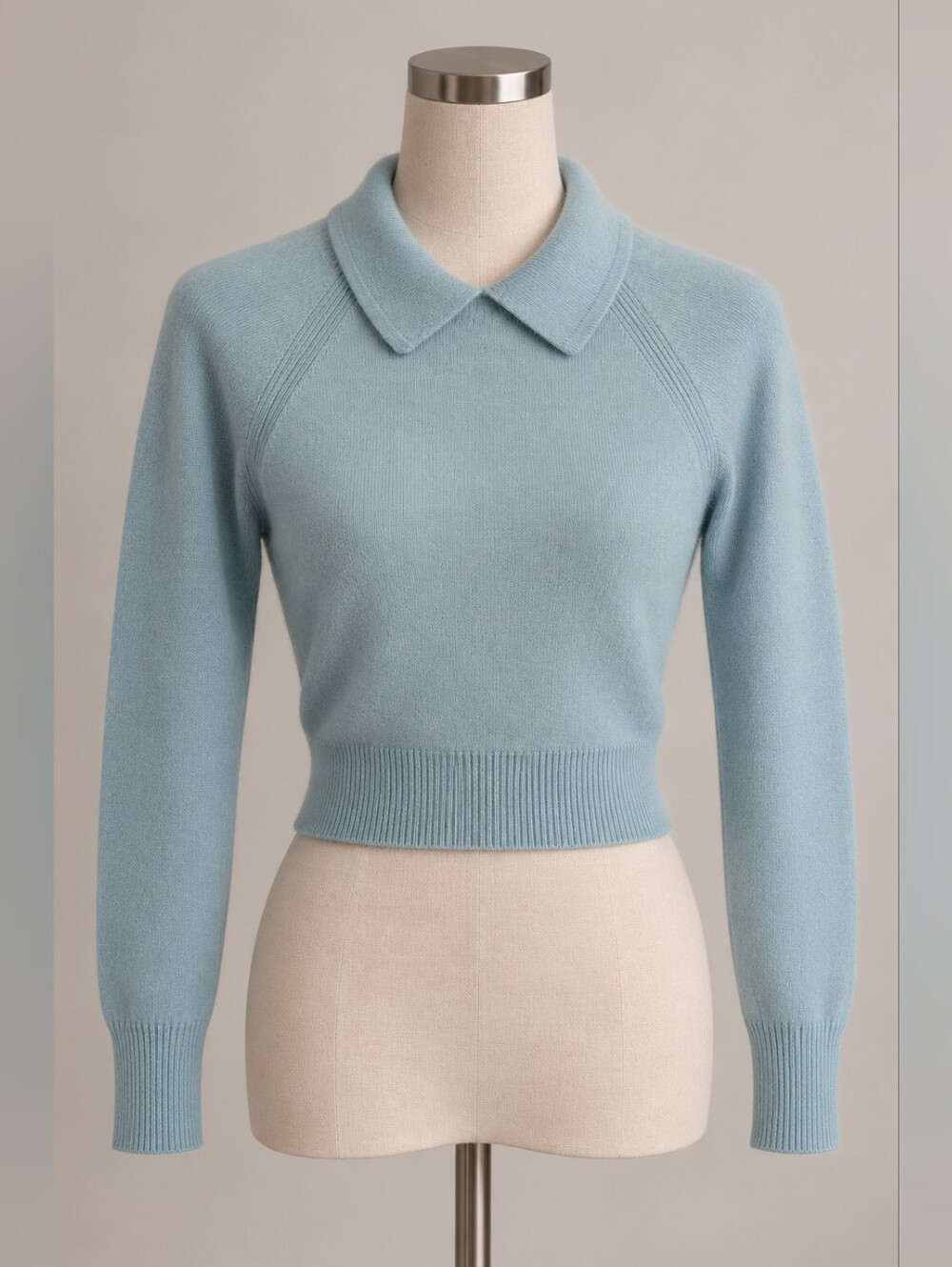 Everlane 100% Cashmere Pale Seafoam Blue Collared Sweater XXS